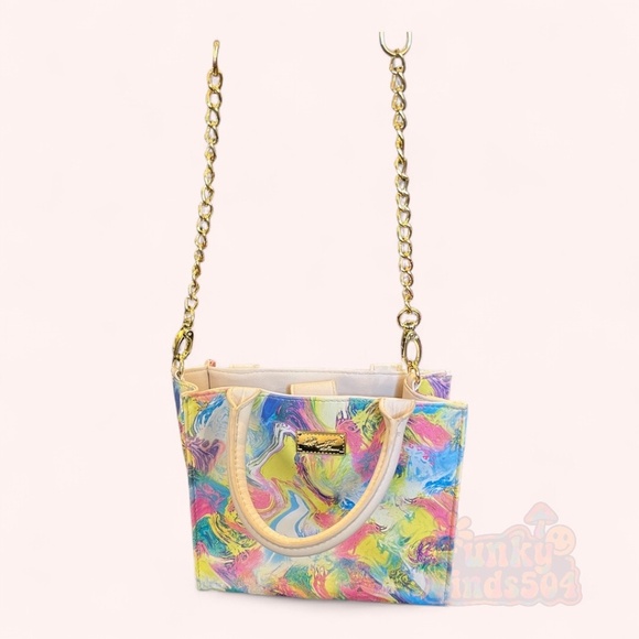 Betsey Johnson Psychedelic Watercolor Mini Tote w Crossbody Strap Pre-Loved - Picture 2 of 12